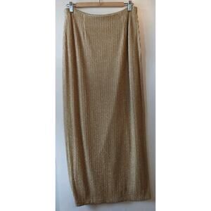 Vintage 90s Cache Skirt Womens 10 Gold Metallic Maxi Shimmer Stretch Party Slit